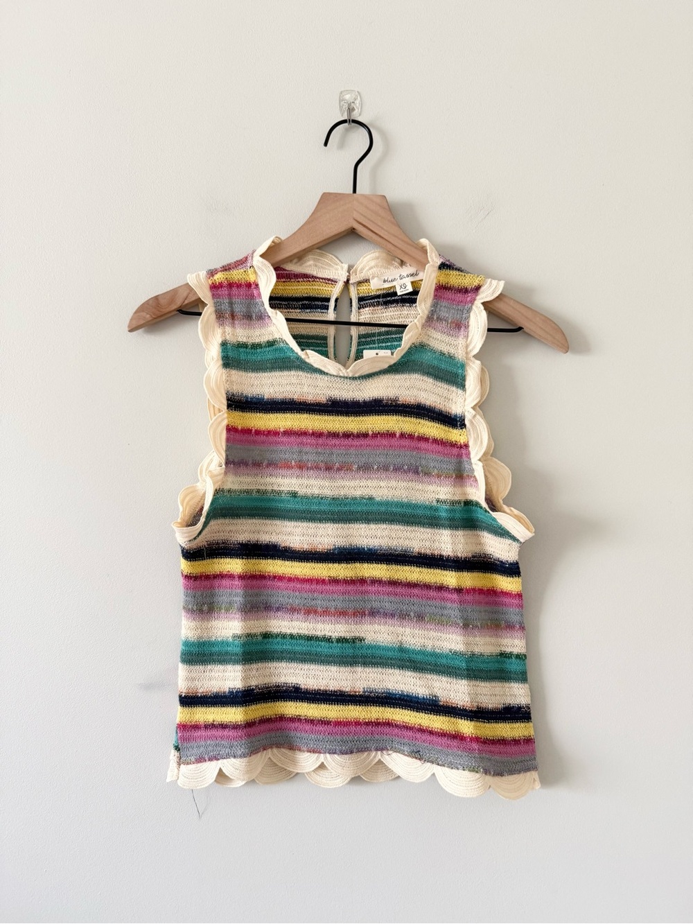 Anthropologie Blue Tassel Sleeveless Crochet Scallop-Trim Top - Multicolor, Size
